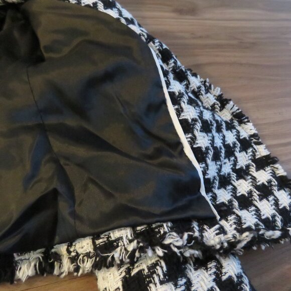 MANGO Houndstooth Wool Blend Frayed Hem Blazer Academia Black White - Size S NWT - Picture 13 of 14